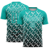 Custom Aqua Black-White Lightning Sports Sublimation Soccer Uniform Jersey