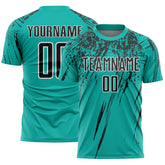 Custom Aqua Black-White Splash Sports Sublimation Soccer Uniform Jersey