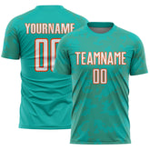 Custom Aqua White-Orange Curve Lines Sublimation Soccer Uniform Jersey