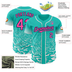 Custom Aqua Pink White-Navy Fluid Wave Splatter Gradient Authentic Baseball Jersey