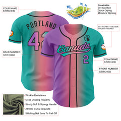 Custom Aqua Medium Purple Medium Pink-Black Authentic Gradient Fashion Baseball Jersey