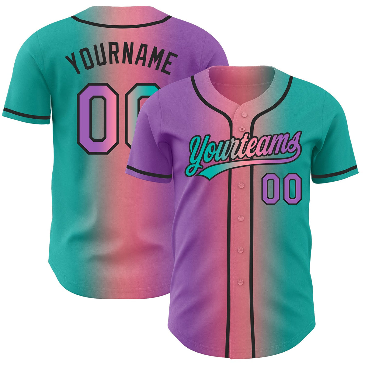 Custom Aqua Medium Purple Medium Pink-Black Authentic Gradient Fashion Baseball Jersey
