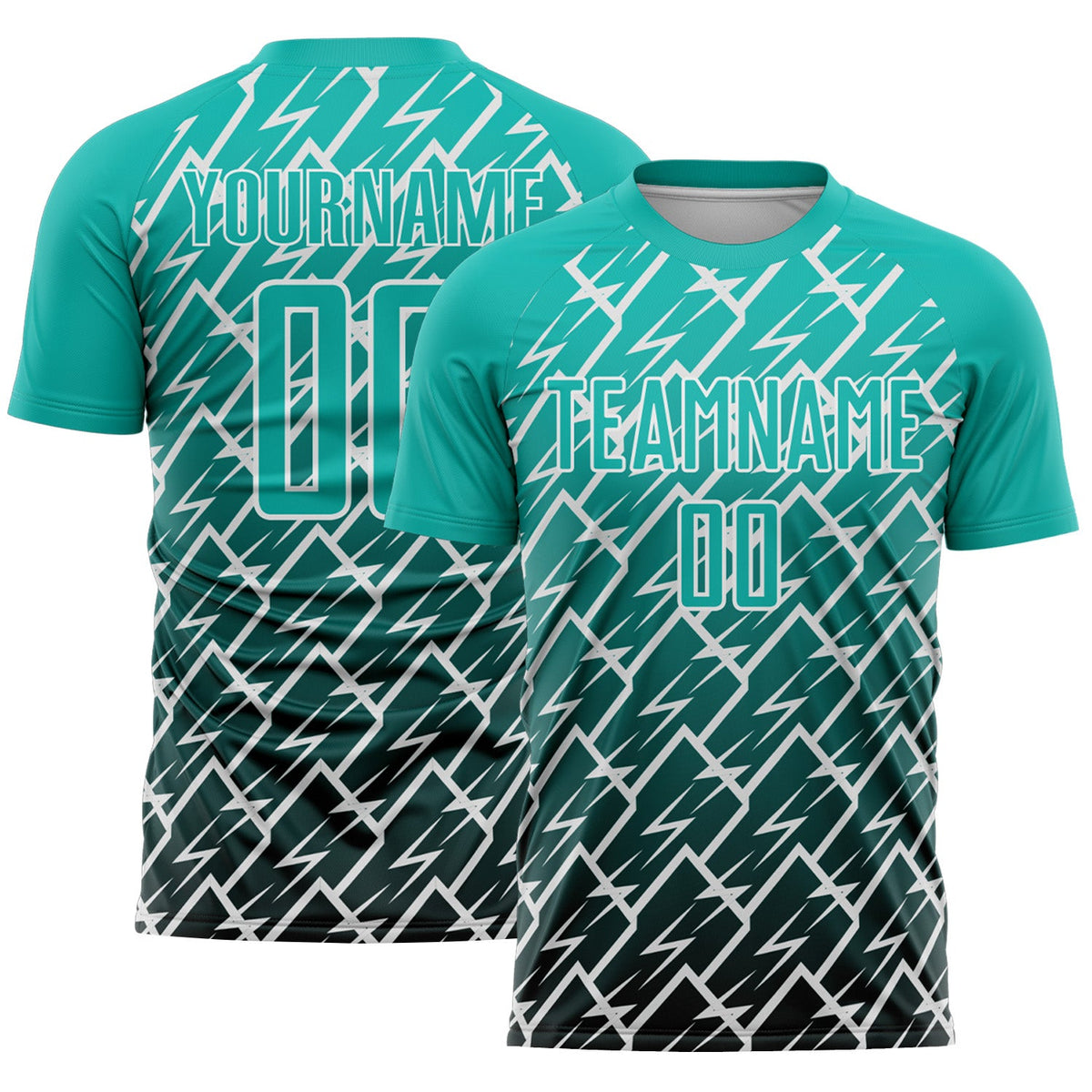 Custom Aqua Black-White Lightning Sports Sublimation Soccer Uniform Jersey
